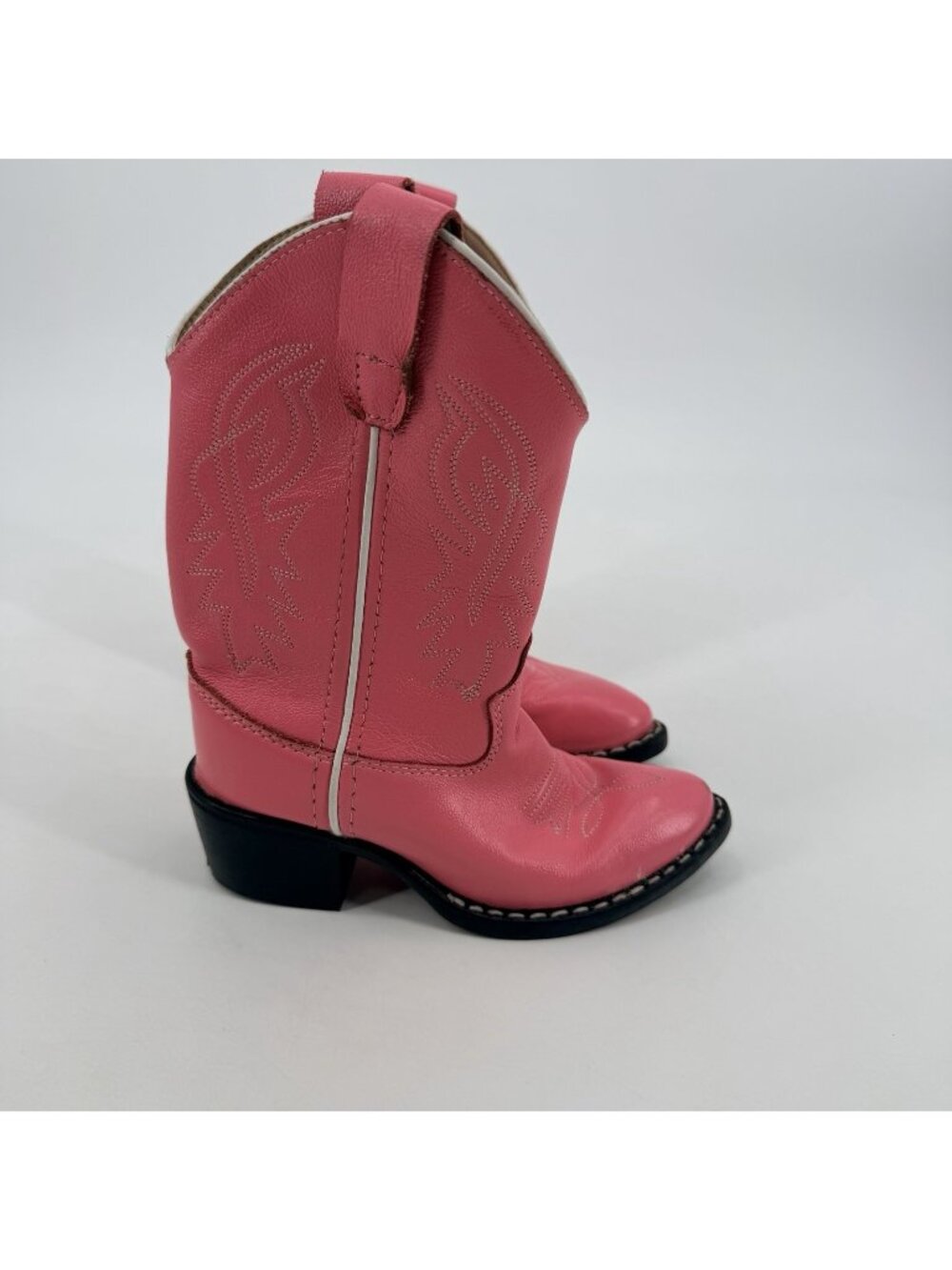 Old West Kids Pink Leather Cowboy Boots Size 10 D Western Cowgirl Rodeo